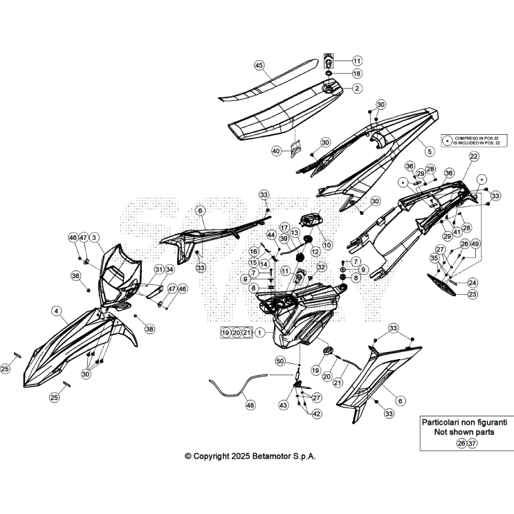 VUE ECLATEE CARENAGES-RESERVOIR-SELLE BETA 50 RR RED SPORT 2026